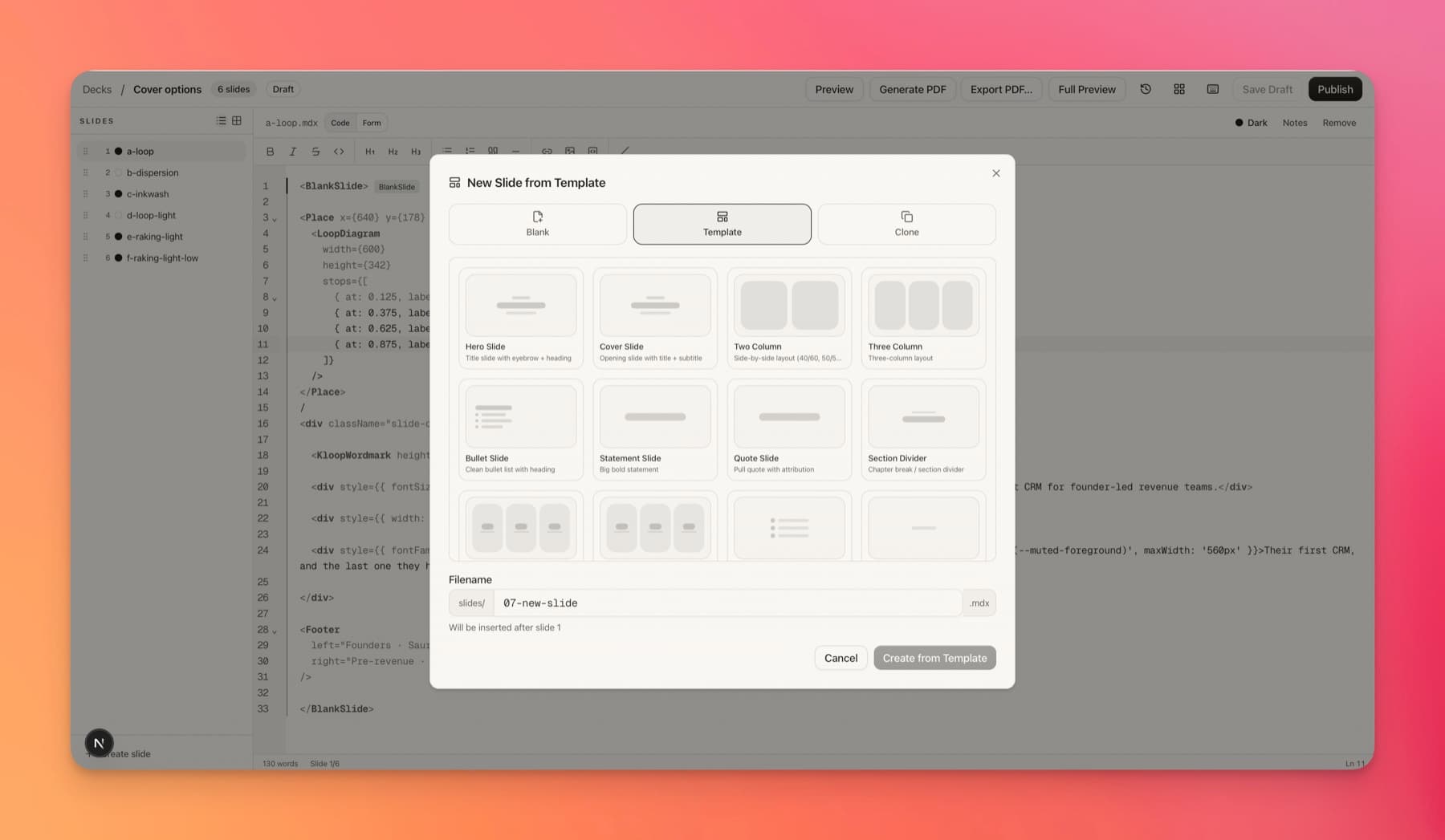 The deck editor